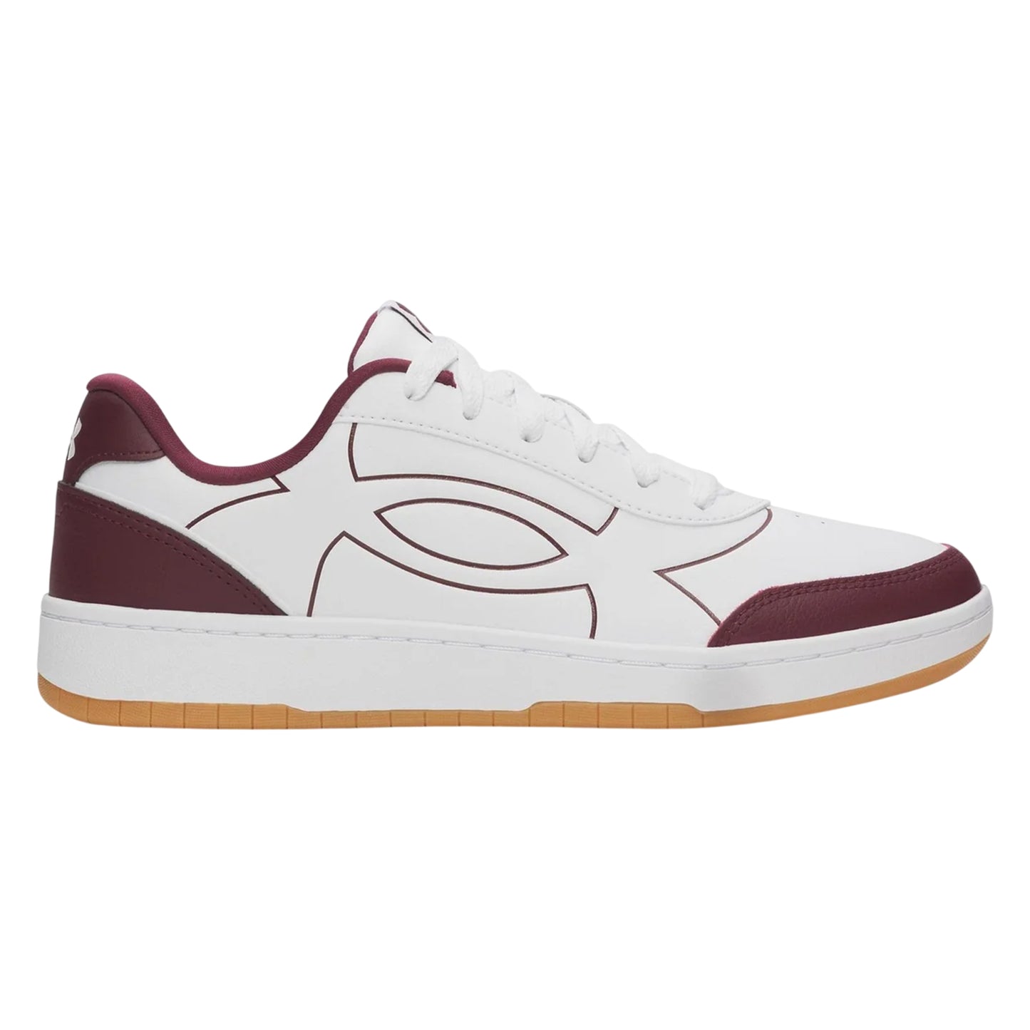 White-Maroon - Front - Under Armour Mens Tempo Leather Trainers