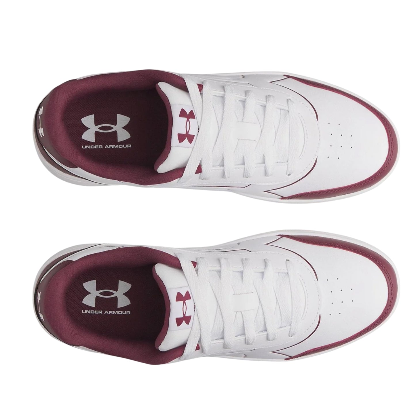 White-Maroon - Side - Under Armour Mens Tempo Leather Trainers