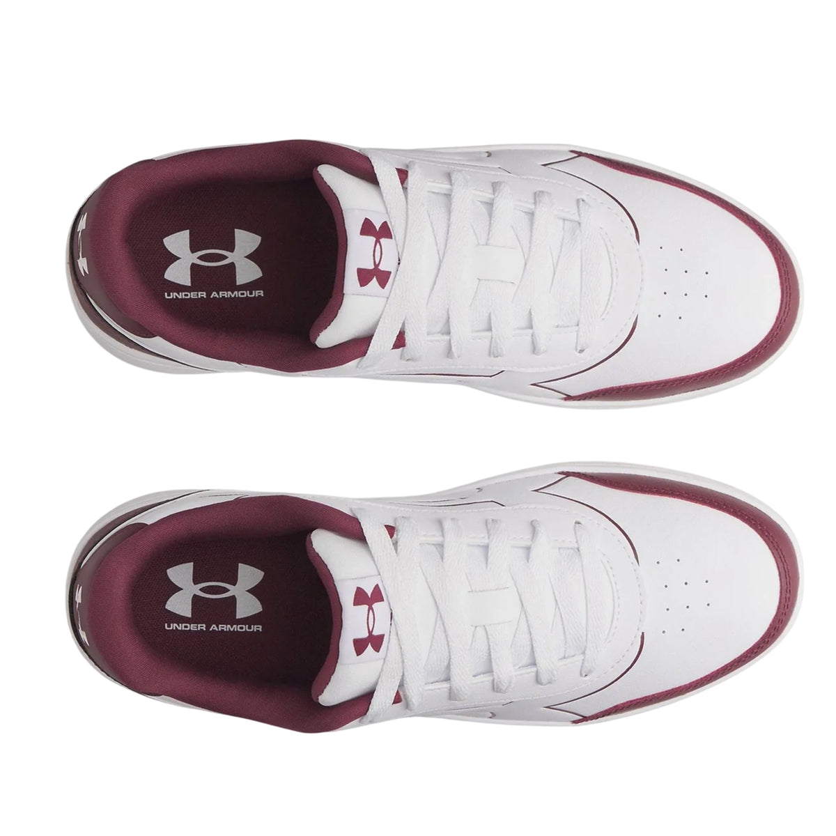 White-Maroon - Side - Under Armour Mens Tempo Leather Trainers