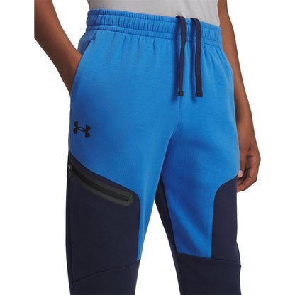 Blue - Side - Under Armour Boys Unstoppable Fleece Joggers