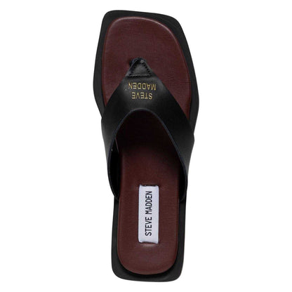 Black-Burgundy - Side - Steve Madden Womens-Ladies Splash B Toe Post Flat Flip Flops