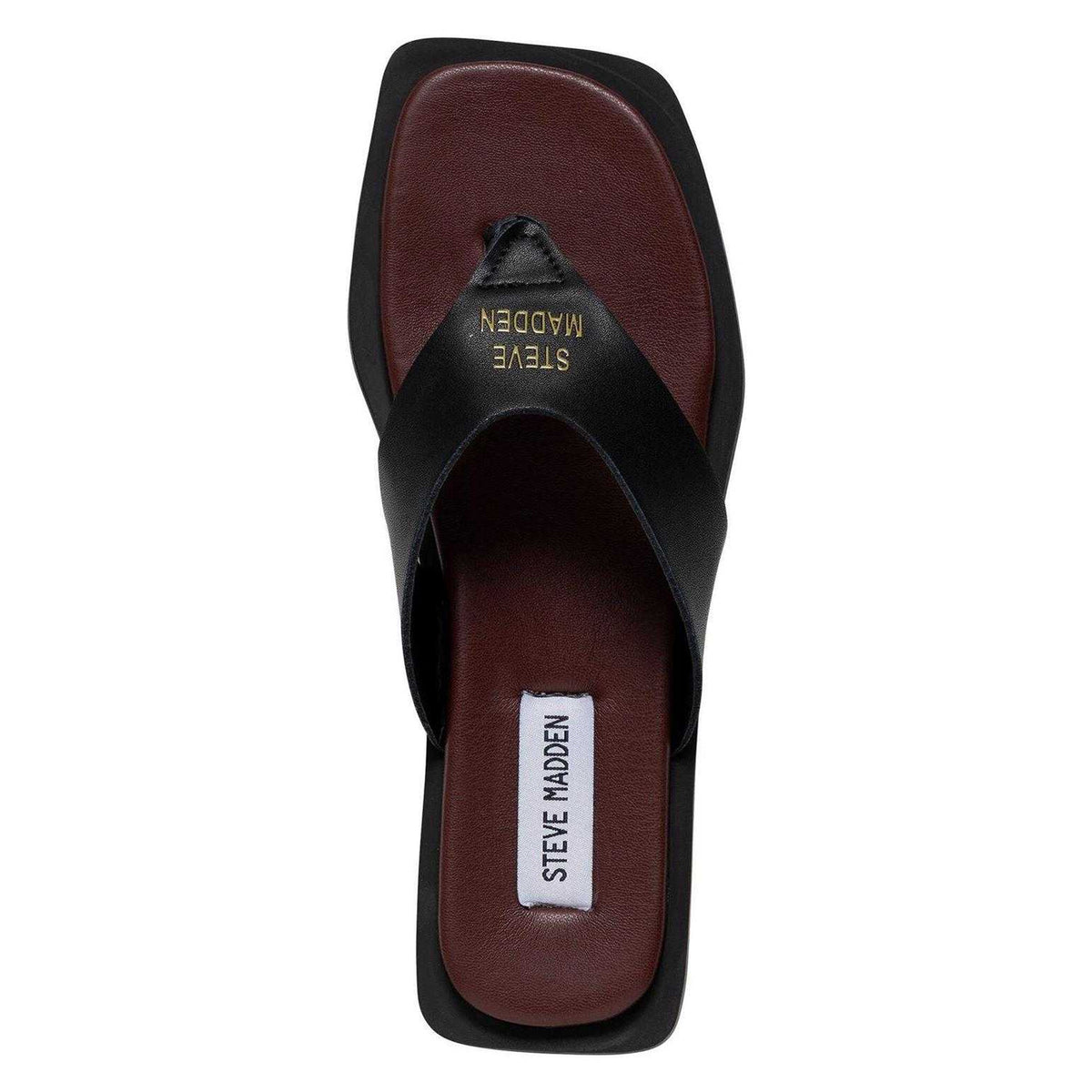 Black-Burgundy - Side - Steve Madden Womens-Ladies Splash B Toe Post Flat Flip Flops