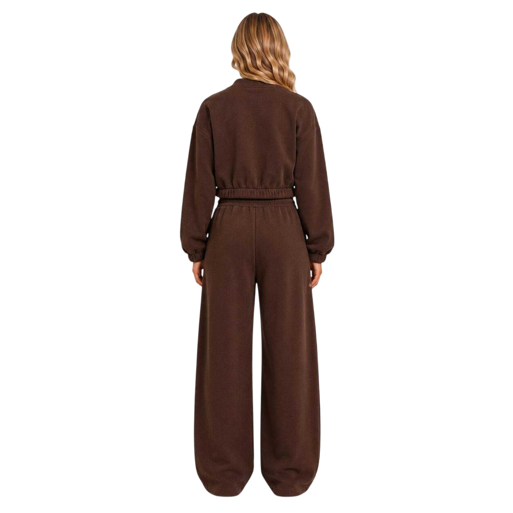 Chocolate - Side - I Saw It First Womens-Ladies Fleece Barrel Joggers