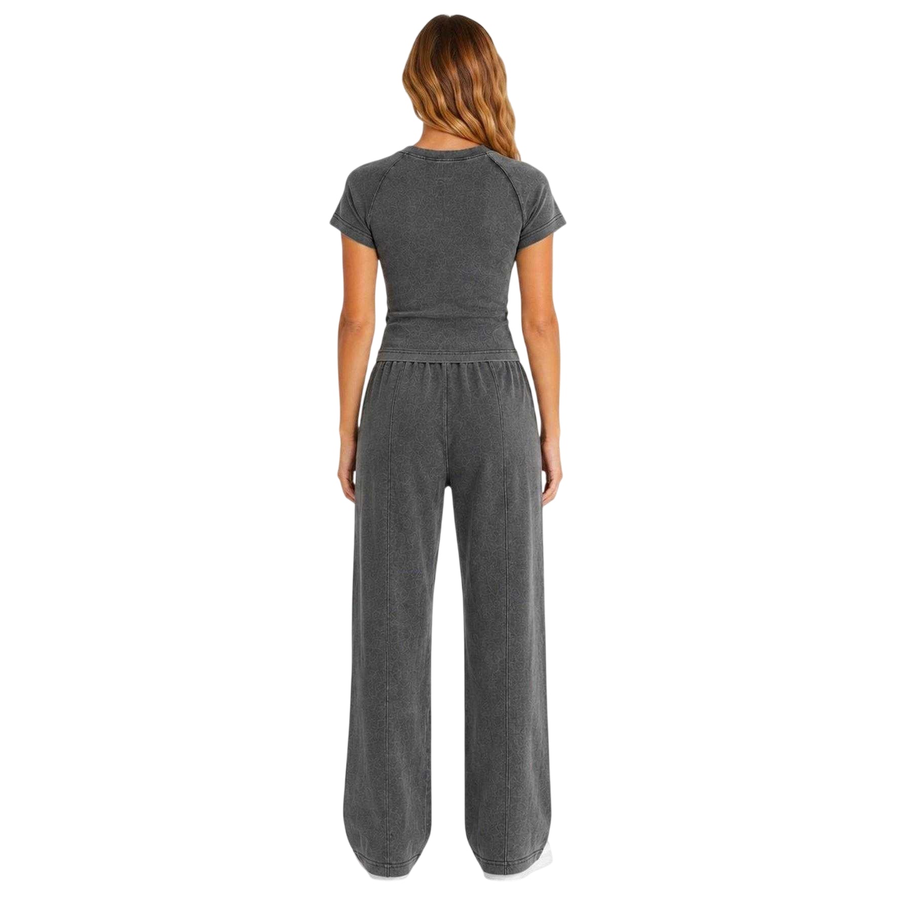 Charcoal - Side - I Saw It First Womens-Ladies Acid Wash Joggers