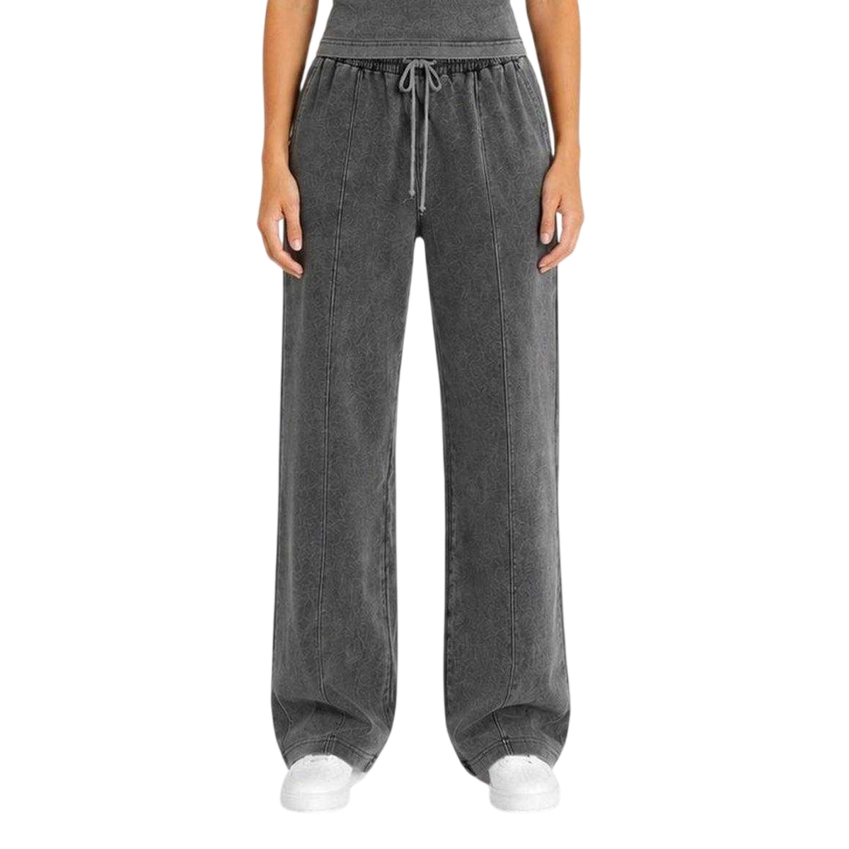 Charcoal - Front - I Saw It First Womens-Ladies Acid Wash Joggers