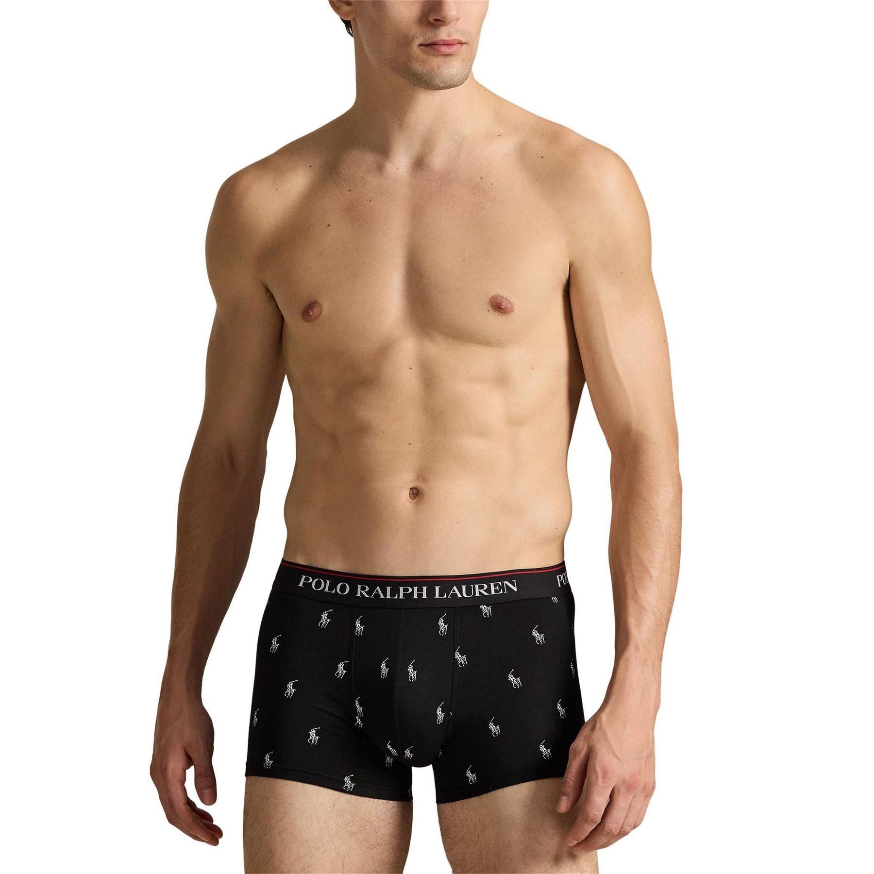 Black - Side - Ralph Lauren Mens Assorted Designs Boxer Shorts (Pack of 3)