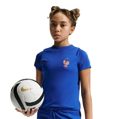 Blue-White - Front - Nike Childrens-Kids 2026-27 France Short-Sleeved T-Shirt