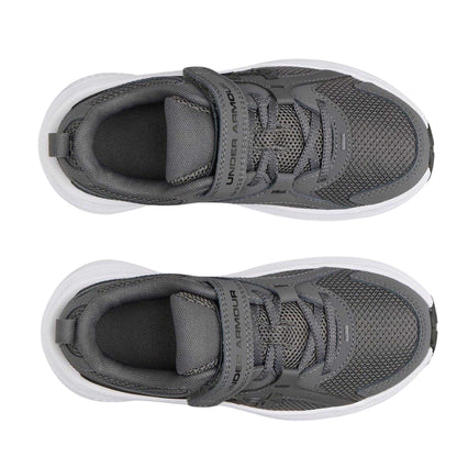 Grey-White - Side - Under Armour Childrens-Kids Assert 11 Hook and Loop Trainers