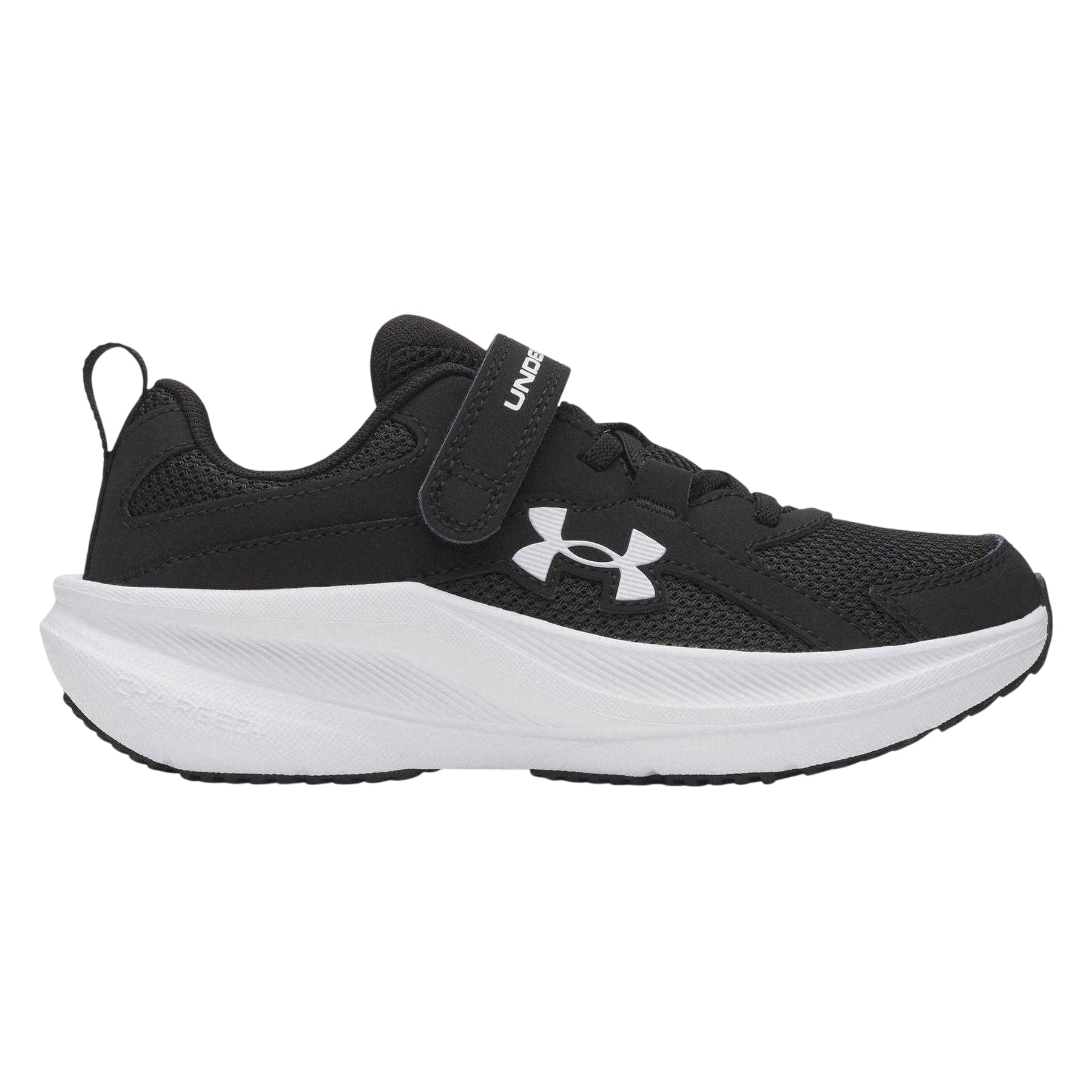 Black-White - Front - Under Armour Childrens-Kids Assert 11 Hook and Loop Trainers