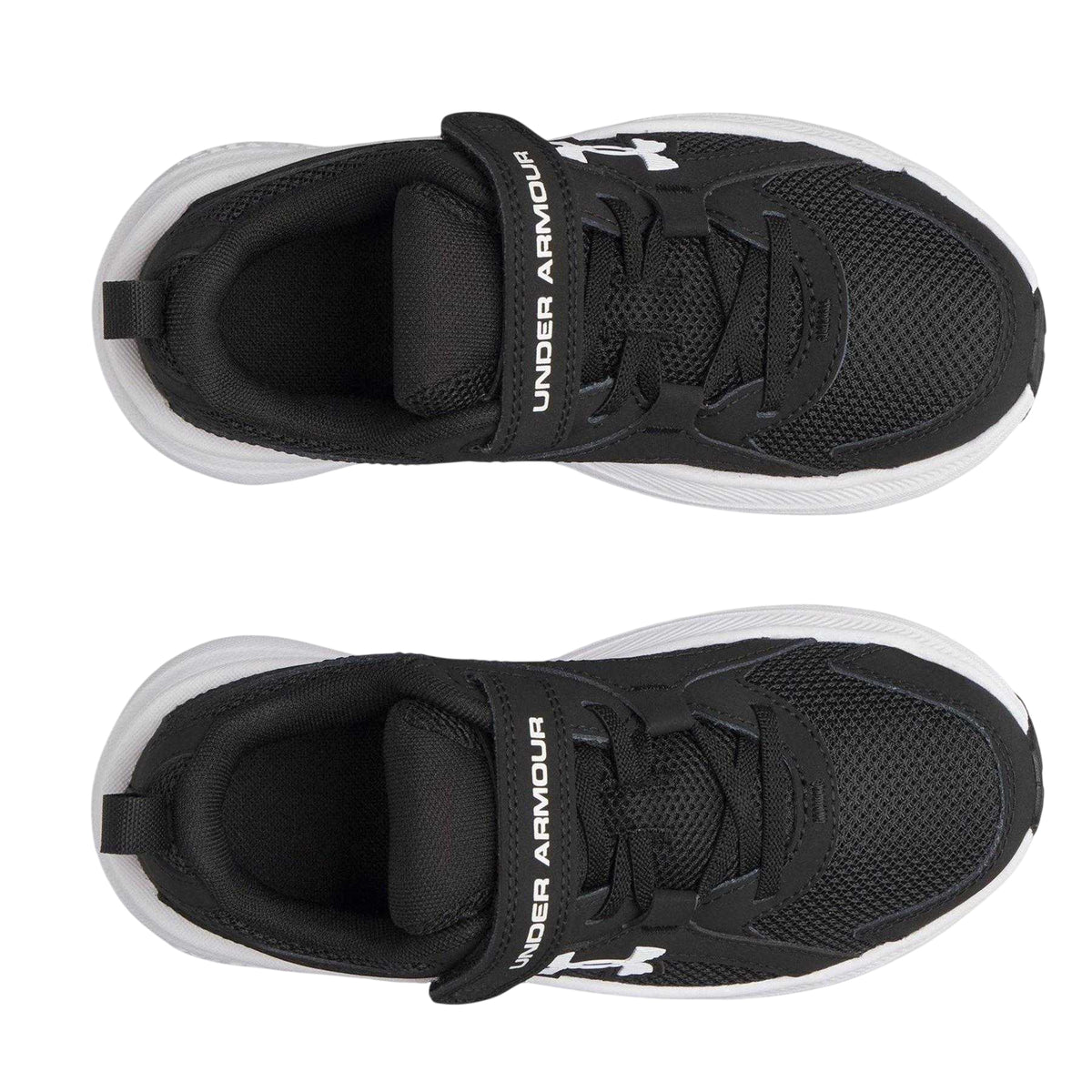 Black-White - Side - Under Armour Childrens-Kids Assert 11 Hook and Loop Trainers