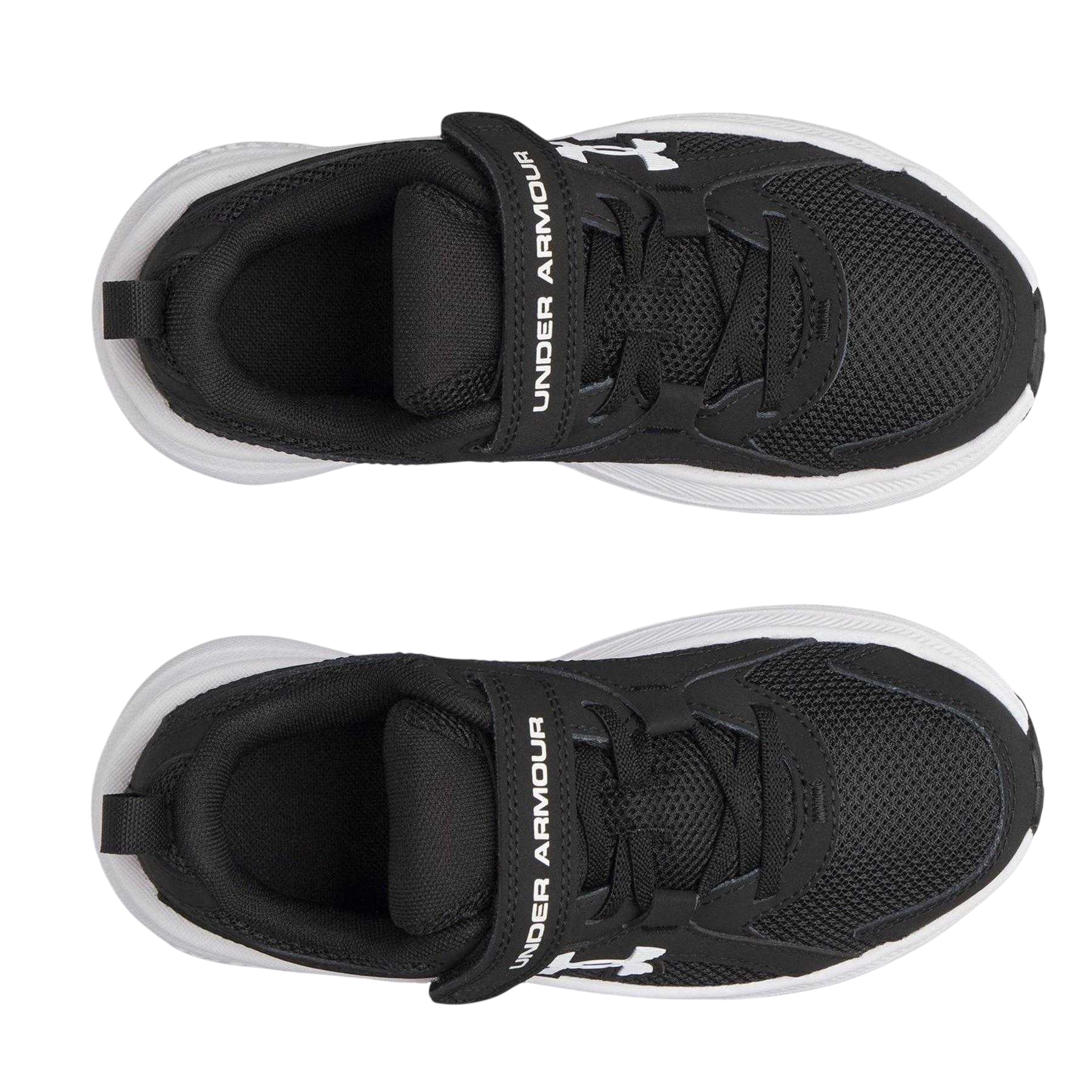 Black-White - Side - Under Armour Childrens-Kids Assert 11 Hook and Loop Trainers
