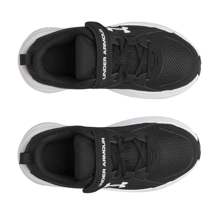 Black-White - Side - Under Armour Childrens-Kids Assert 11 Hook and Loop Trainers