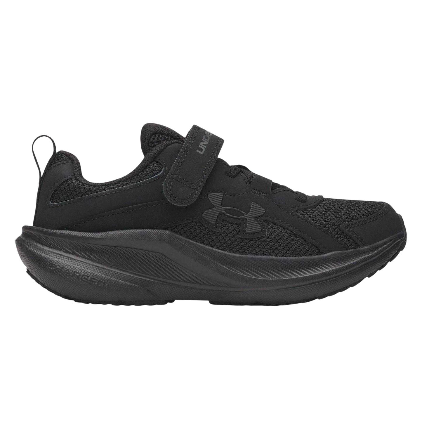 Black - Front - Under Armour Childrens-Kids Assert 11 Hook and Loop Trainers