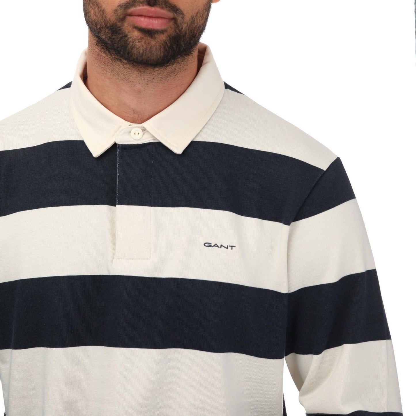 Blue - Back - Gant Mens Heavy Rugger Block Stripe Polo Shirt