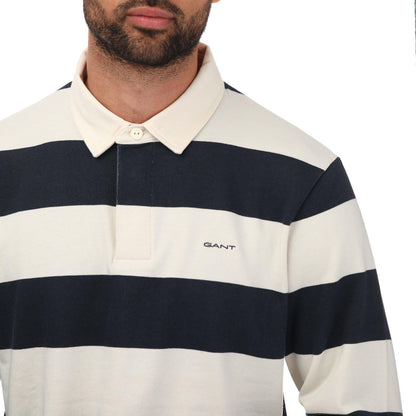 Blue - Back - Gant Mens Heavy Rugger Block Stripe Polo Shirt