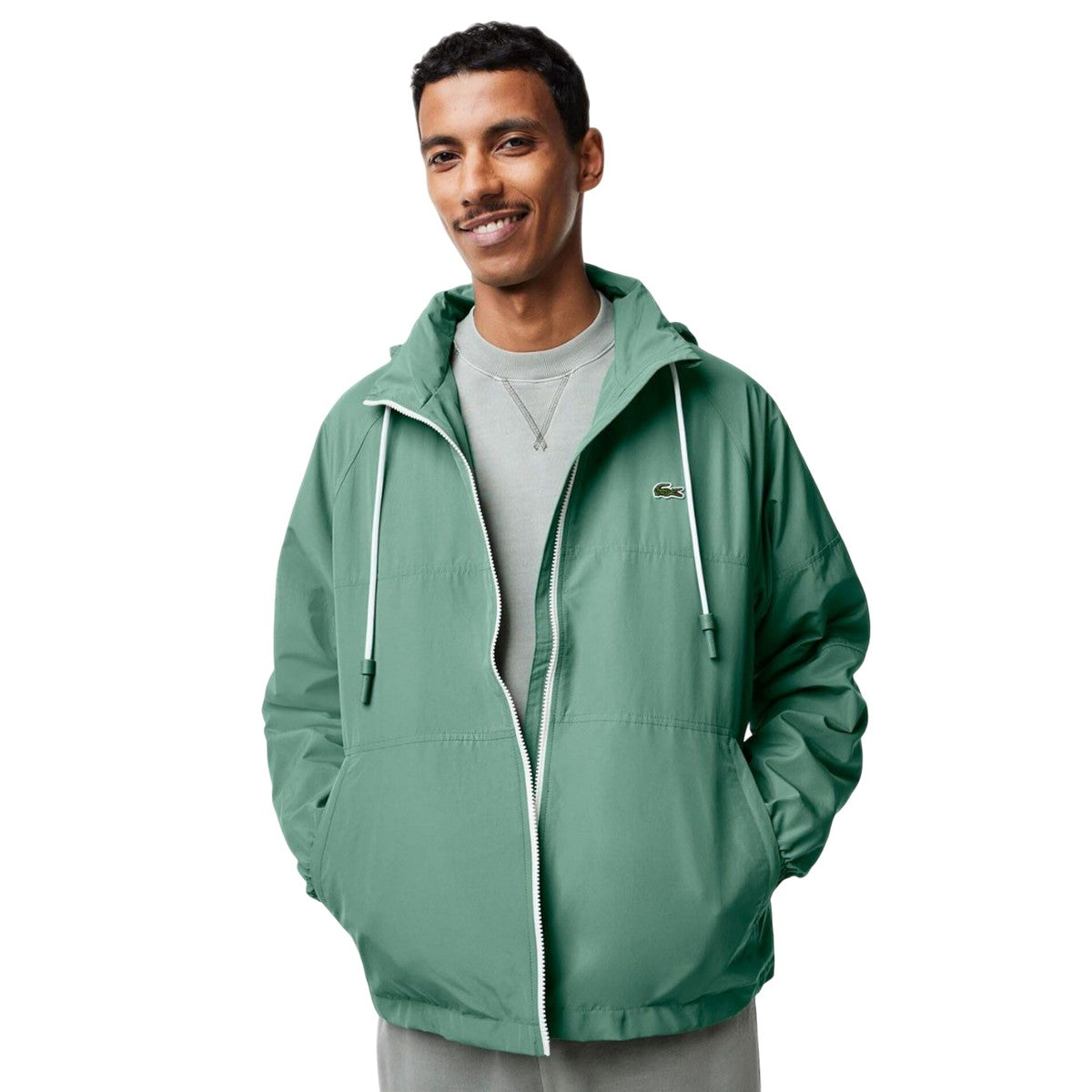 Green - Pack Shot - Lacoste Mens Water Repellent Detachable Hood Jacket