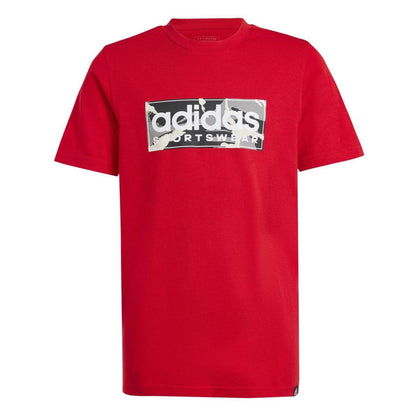 Red-Light Grey-Black - Front - Adidas Childrens-Kids Camo Logo Cotton T-Shirt