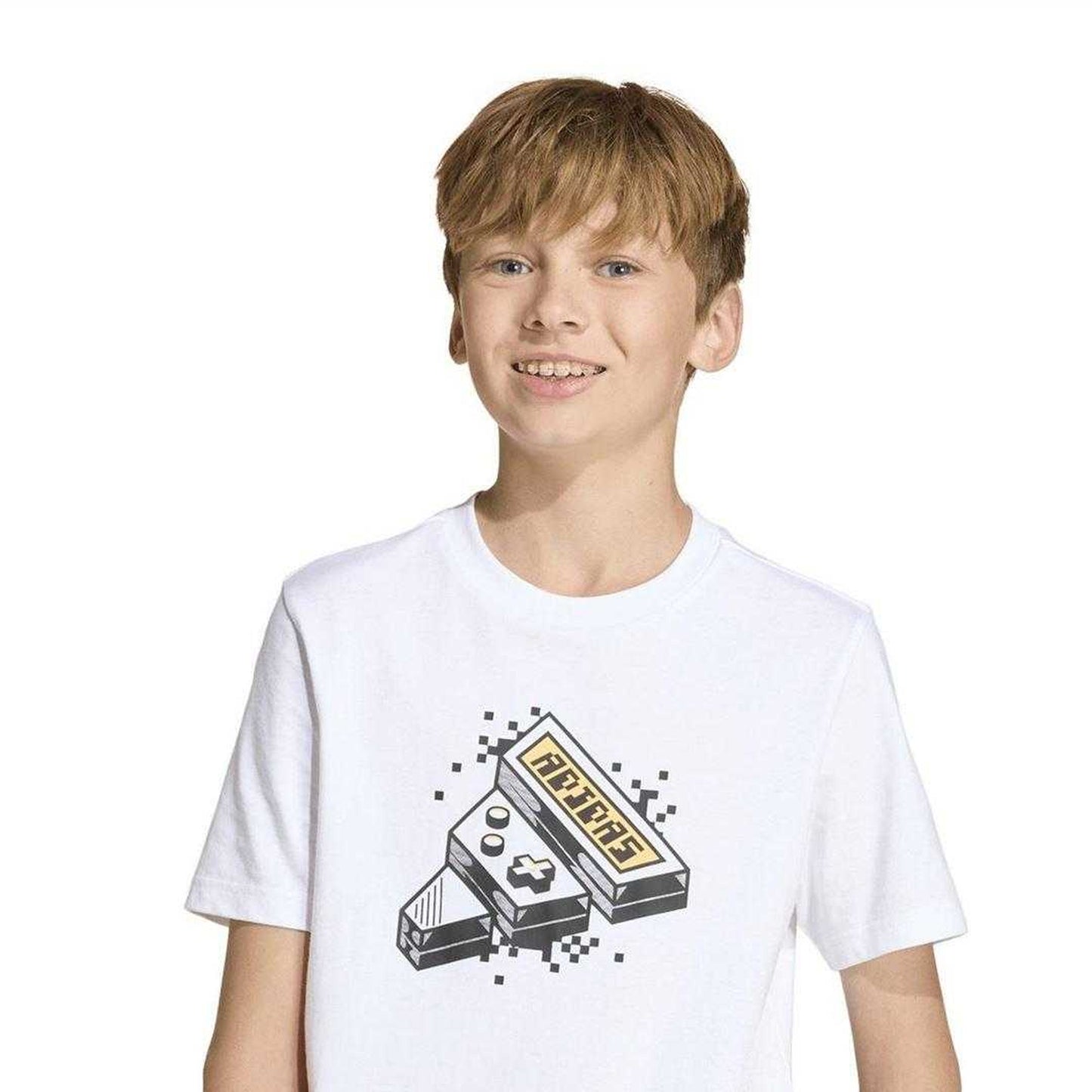 White - Side - Adidas Childrens-Kids Digital Gaming T-Shirt