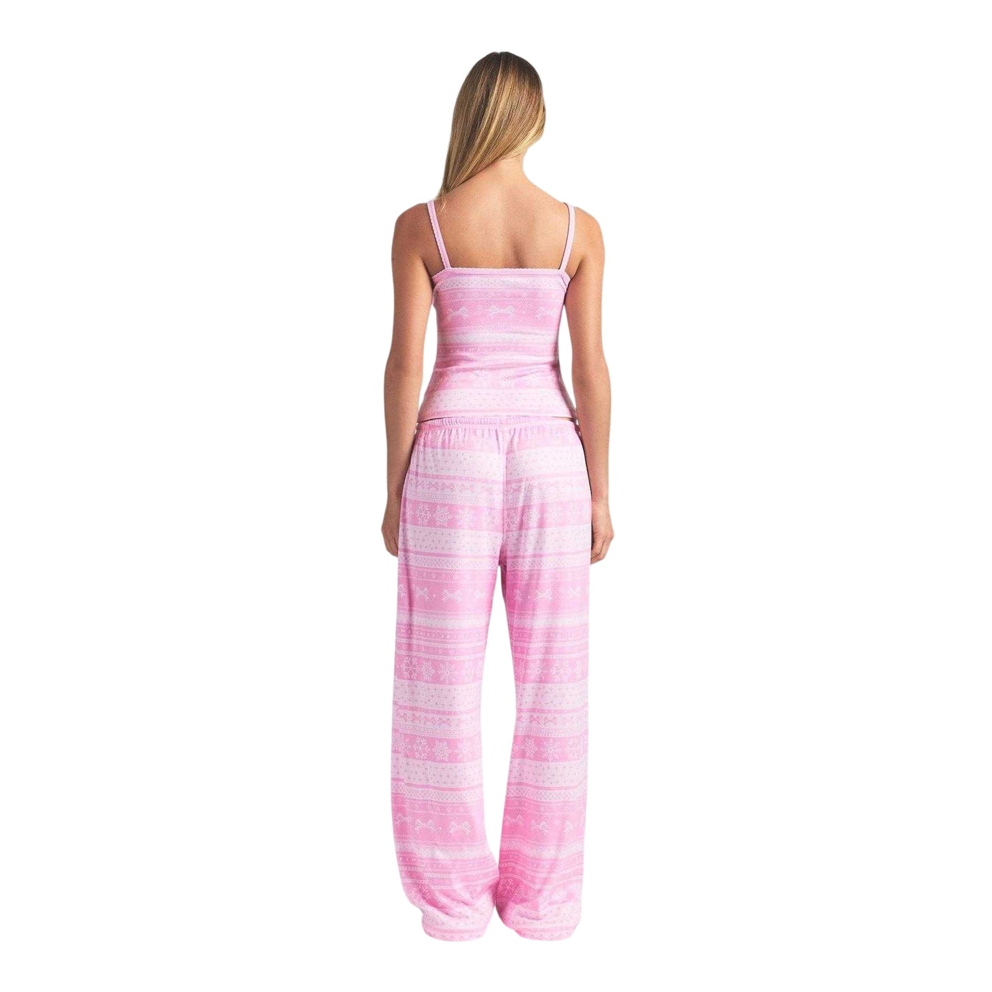 Pink - Back - Skims Womens-Ladies Pointelle Fair Isle Pyjama Bottoms