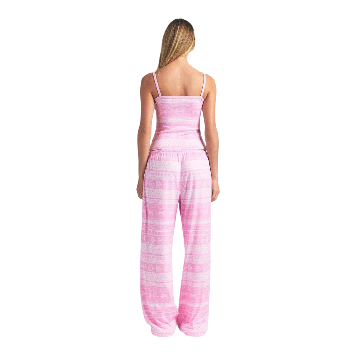 Pink - Back - Skims Womens-Ladies Pointelle Fair Isle Pyjama Bottoms