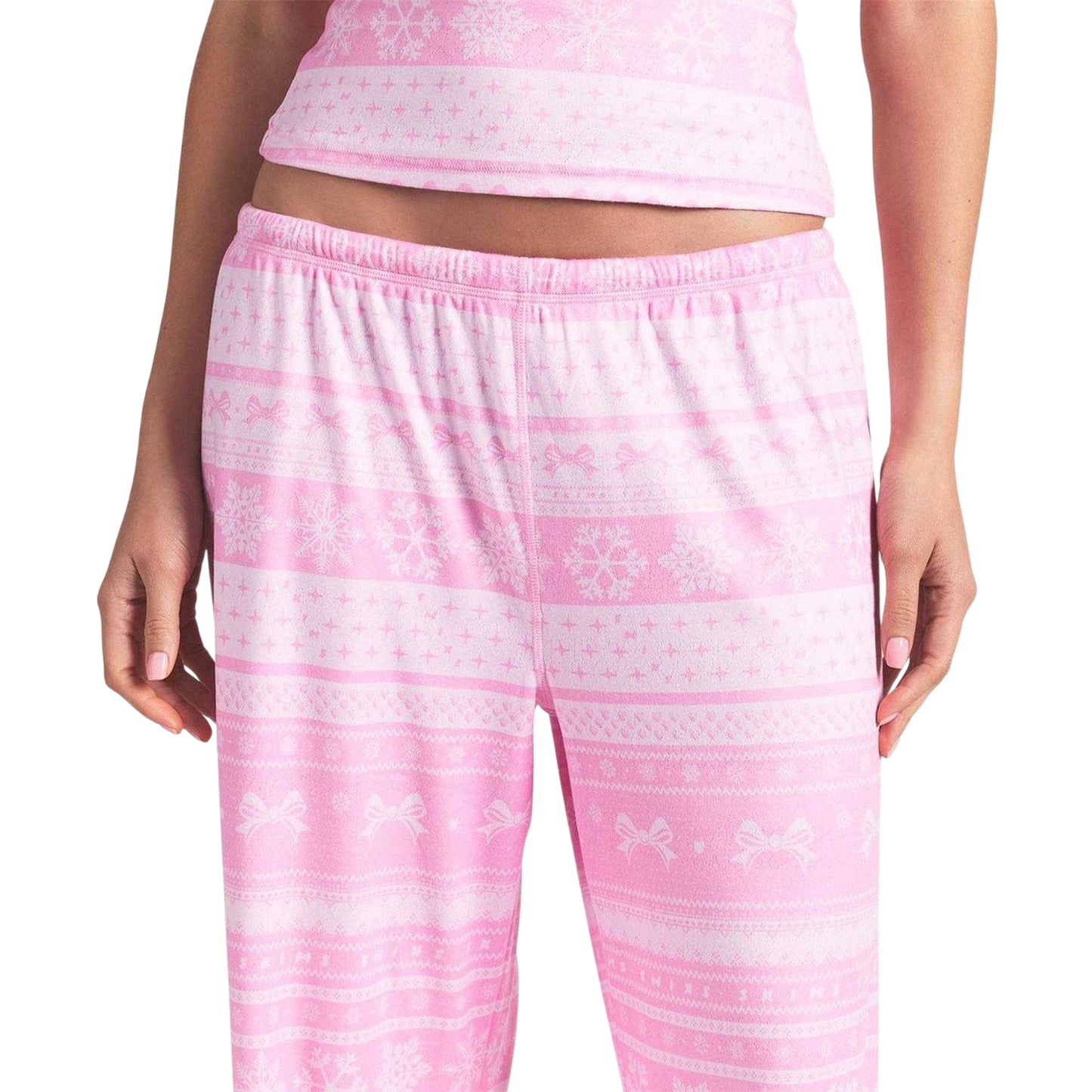 Pink - Side - Skims Womens-Ladies Pointelle Fair Isle Pyjama Bottoms