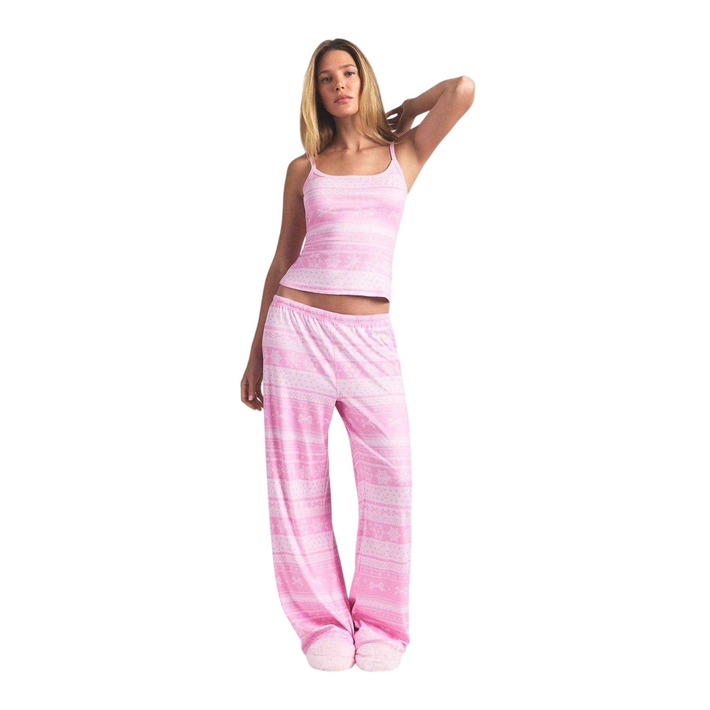 Pink - Lifestyle - Skims Womens-Ladies Pointelle Fair Isle Pyjama Bottoms