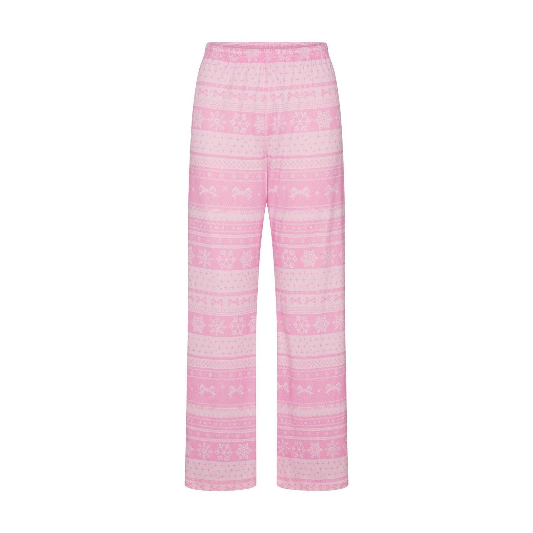 Pink - Front - Skims Womens-Ladies Pointelle Fair Isle Pyjama Bottoms