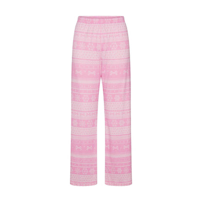 Pink - Front - Skims Womens-Ladies Pointelle Fair Isle Pyjama Bottoms