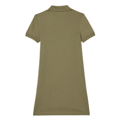 Khaki Green - Back - Lacoste Girls Piqué Polo Shirt Dress