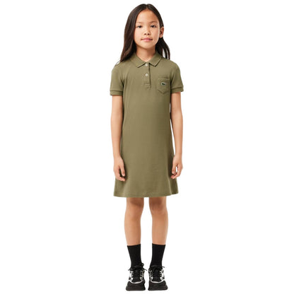 Khaki Green - Pack Shot - Lacoste Girls Piqué Polo Shirt Dress