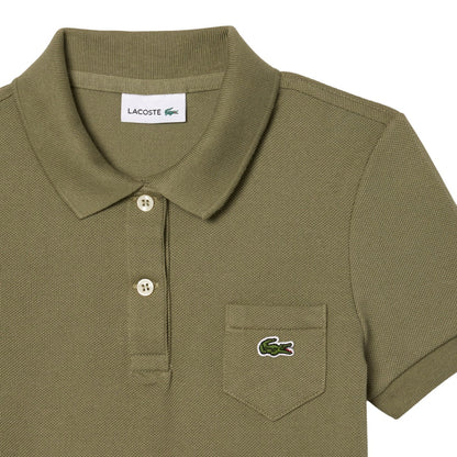 Khaki Green - Side - Lacoste Girls Piqué Polo Shirt Dress
