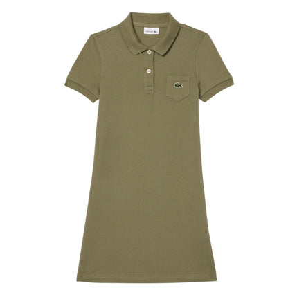 Khaki Green - Front - Lacoste Girls Piqué Polo Shirt Dress