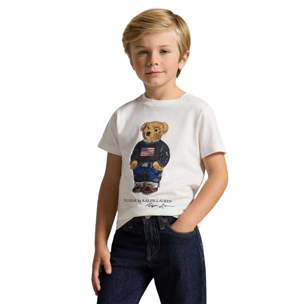 White - Side - Ralph Lauren Childrens-Kids Polo Bear Bear T-Shirt