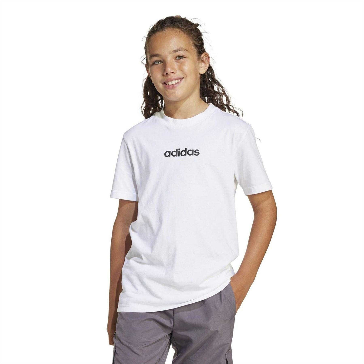 White-Black - Side - Adidas Childrens-Kids Essentials Cotton T-Shirt