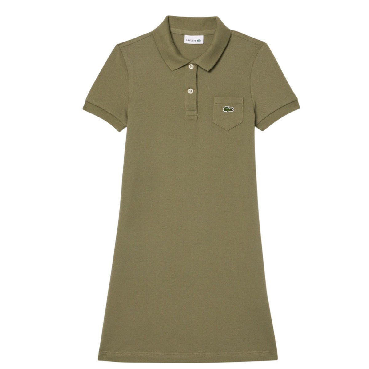 Khaki Green - Front - Lacoste Girls Piqué Polo Shirt Dress