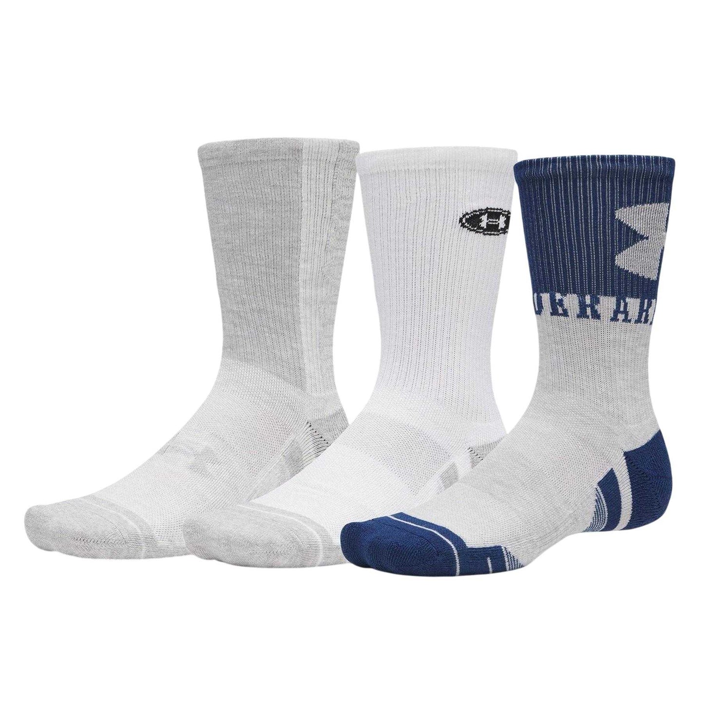 Navy-White - Front - Under Armour Unisex Adult Performance Tech Running Crew Socks (Pack of 3)