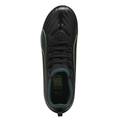 Black-Green - Side - Puma Childrens-Kids Ultra 6 Match Striped Firm Ground Football Boots