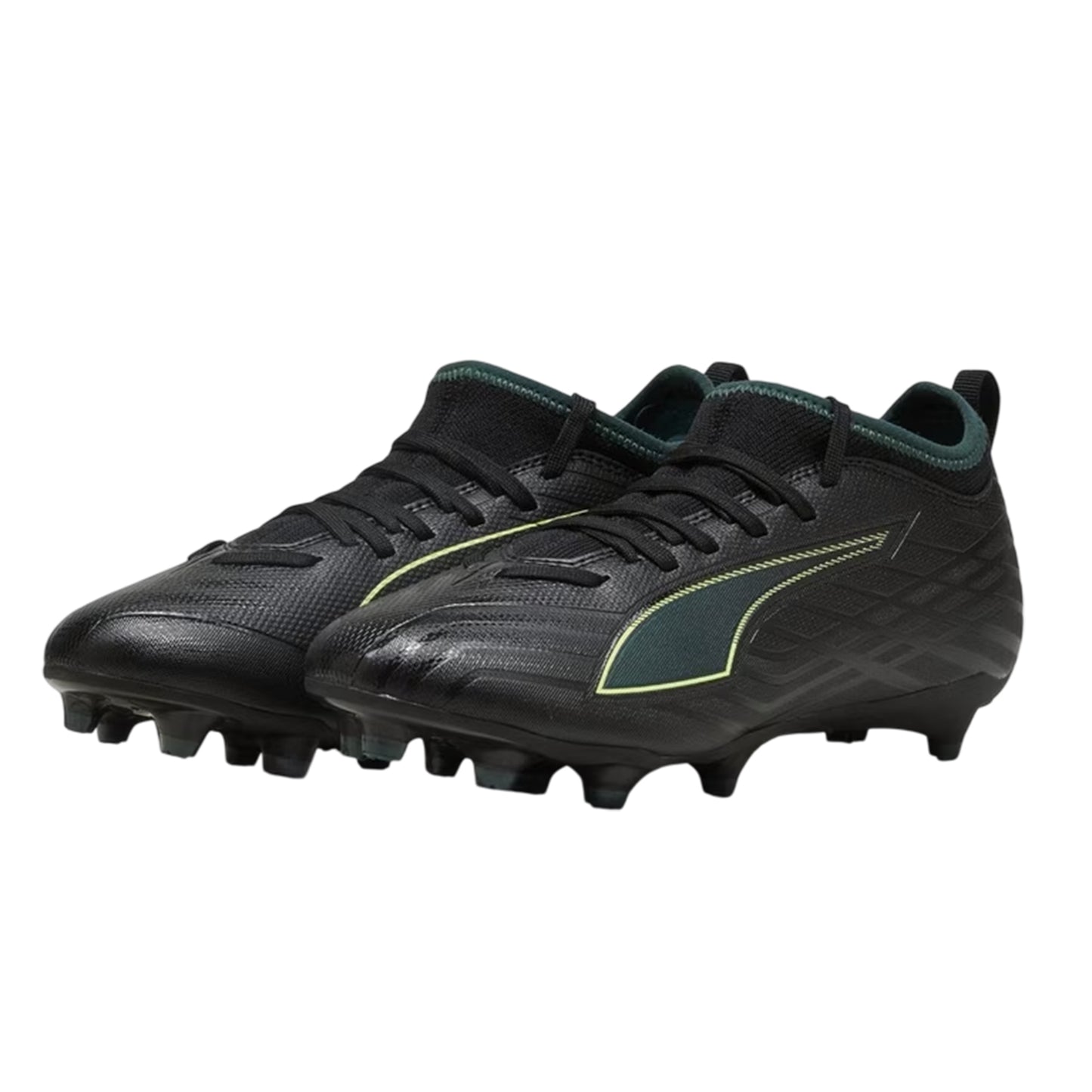 Black-Green - Pack Shot - Puma Childrens-Kids Ultra 6 Match Striped Firm Ground Football Boots