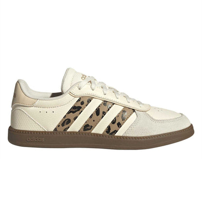 Cream-Leopard - Front - Adidas Childrens-Kids Hoops 3.0 Leopard Print Suede Trainers