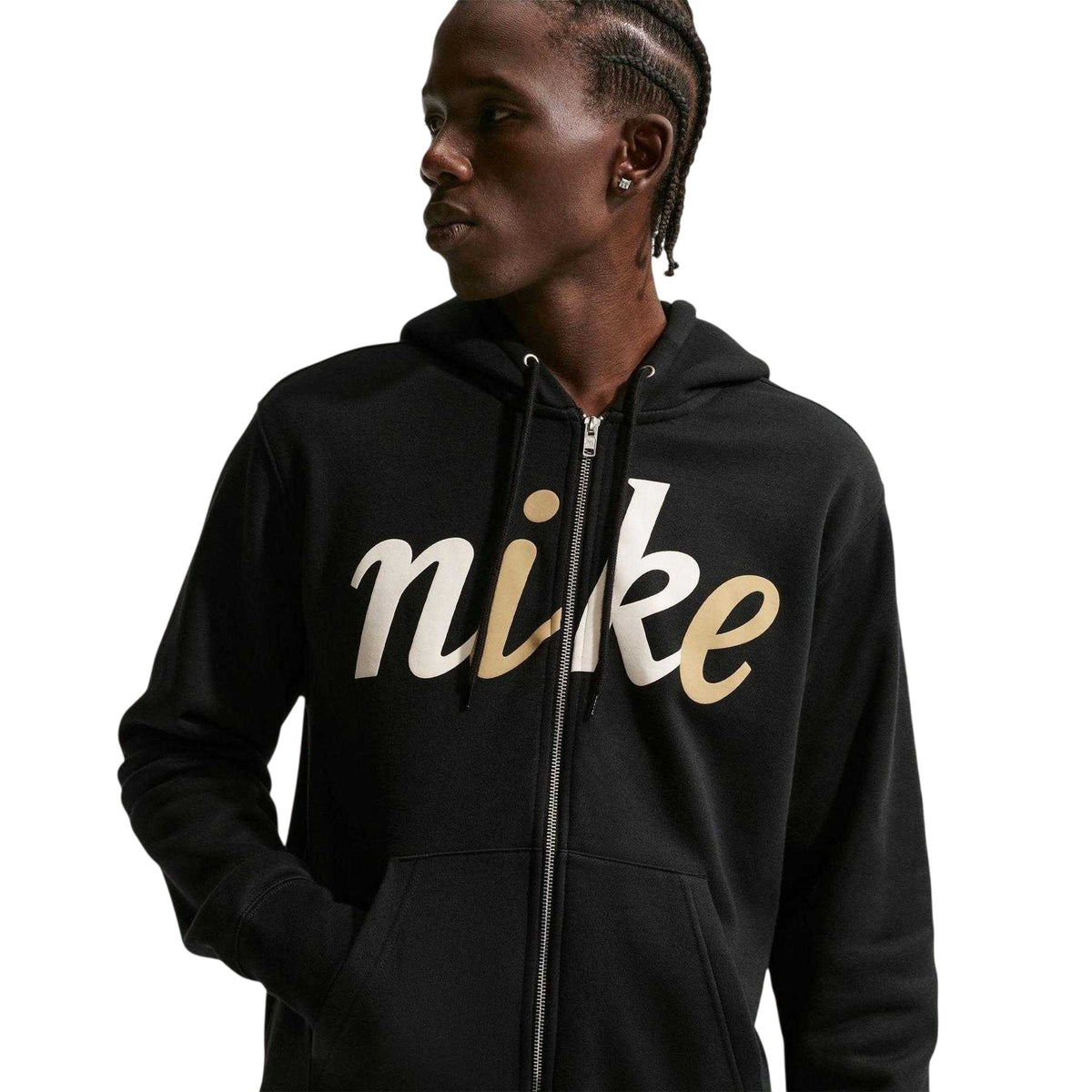Black - Side - Nike Mens Club Fleece Full Zip Hoodie