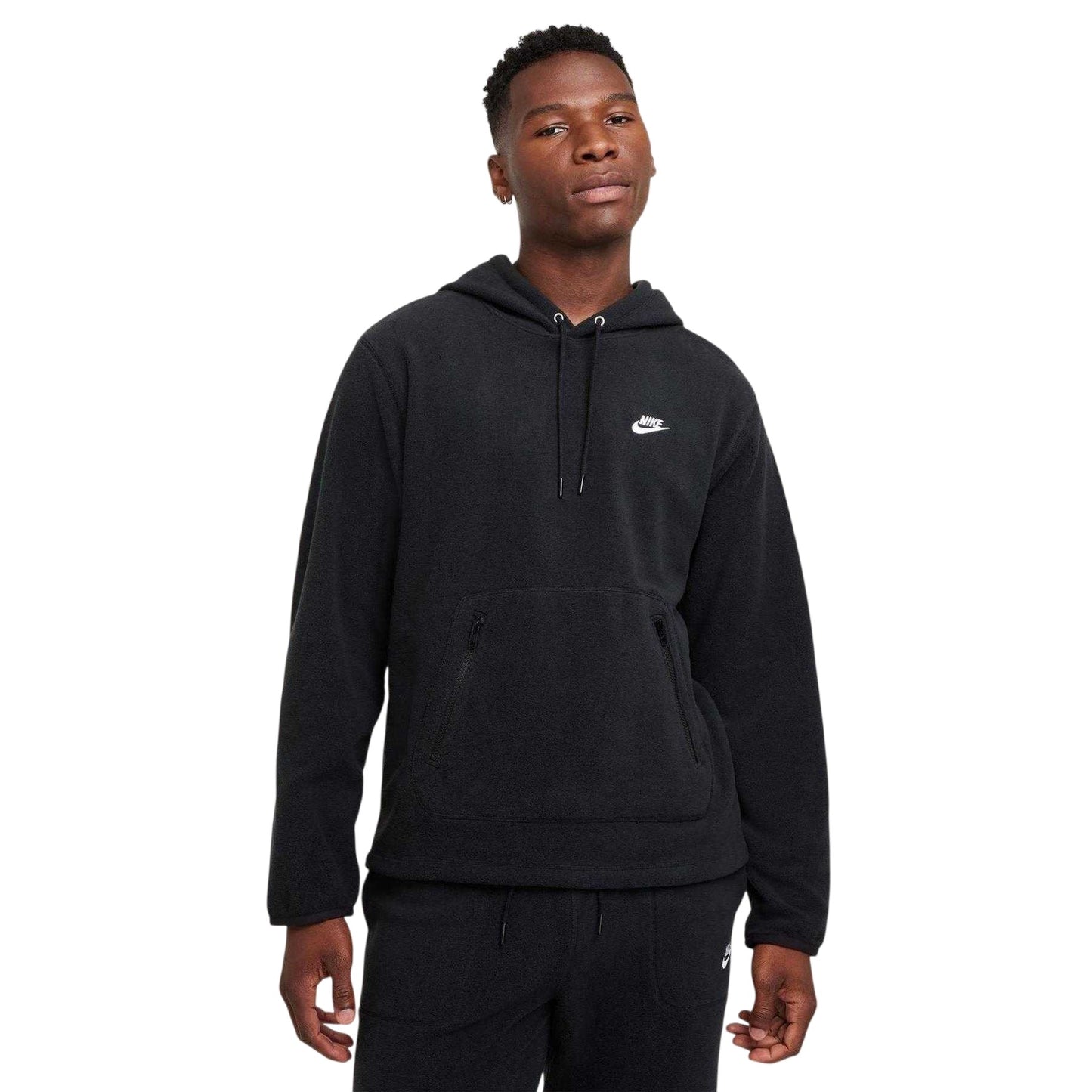 Black-White - Front - Nike Mens Logo Winter Pullover Hoodie
