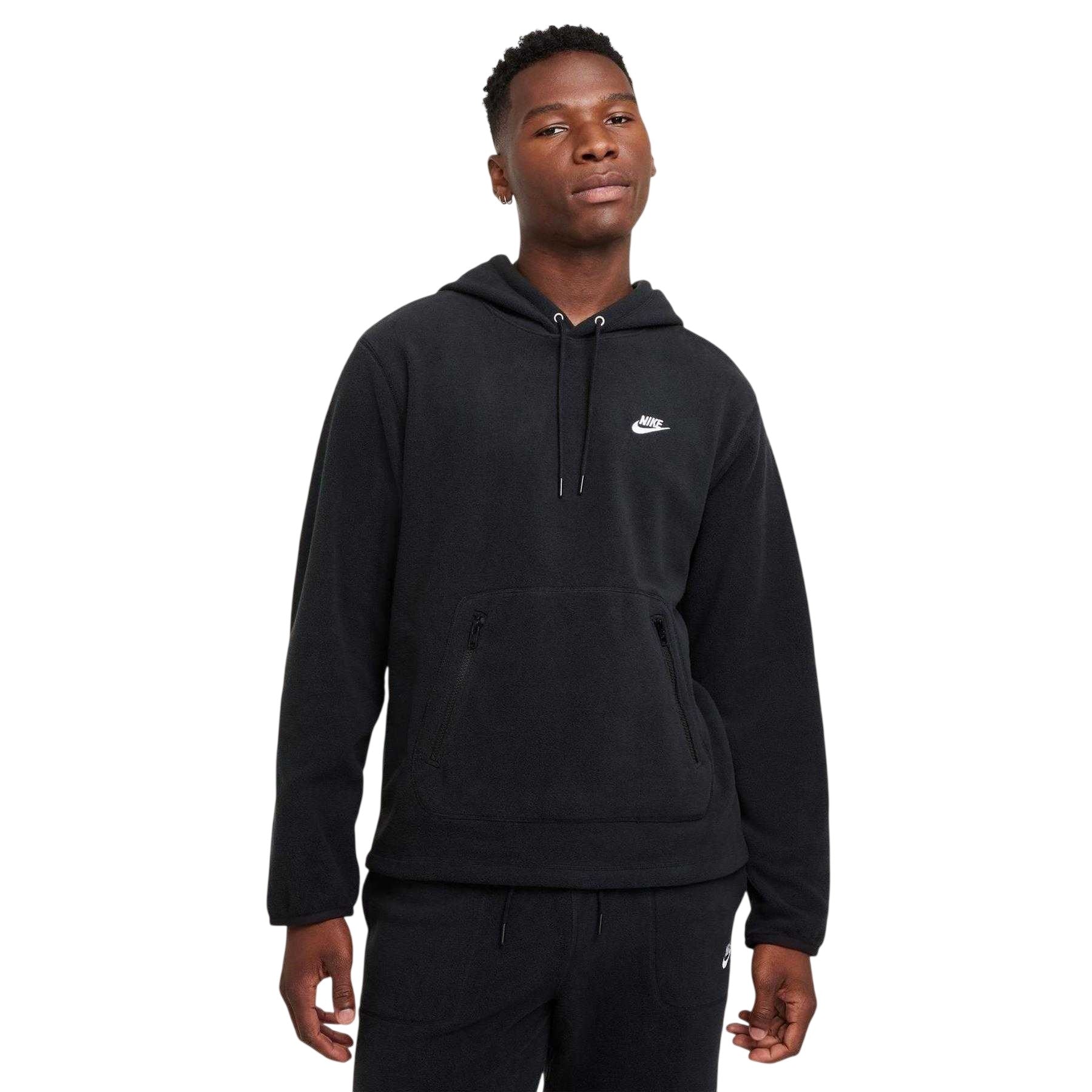 Black-White - Front - Nike Mens Logo Winter Pullover Hoodie