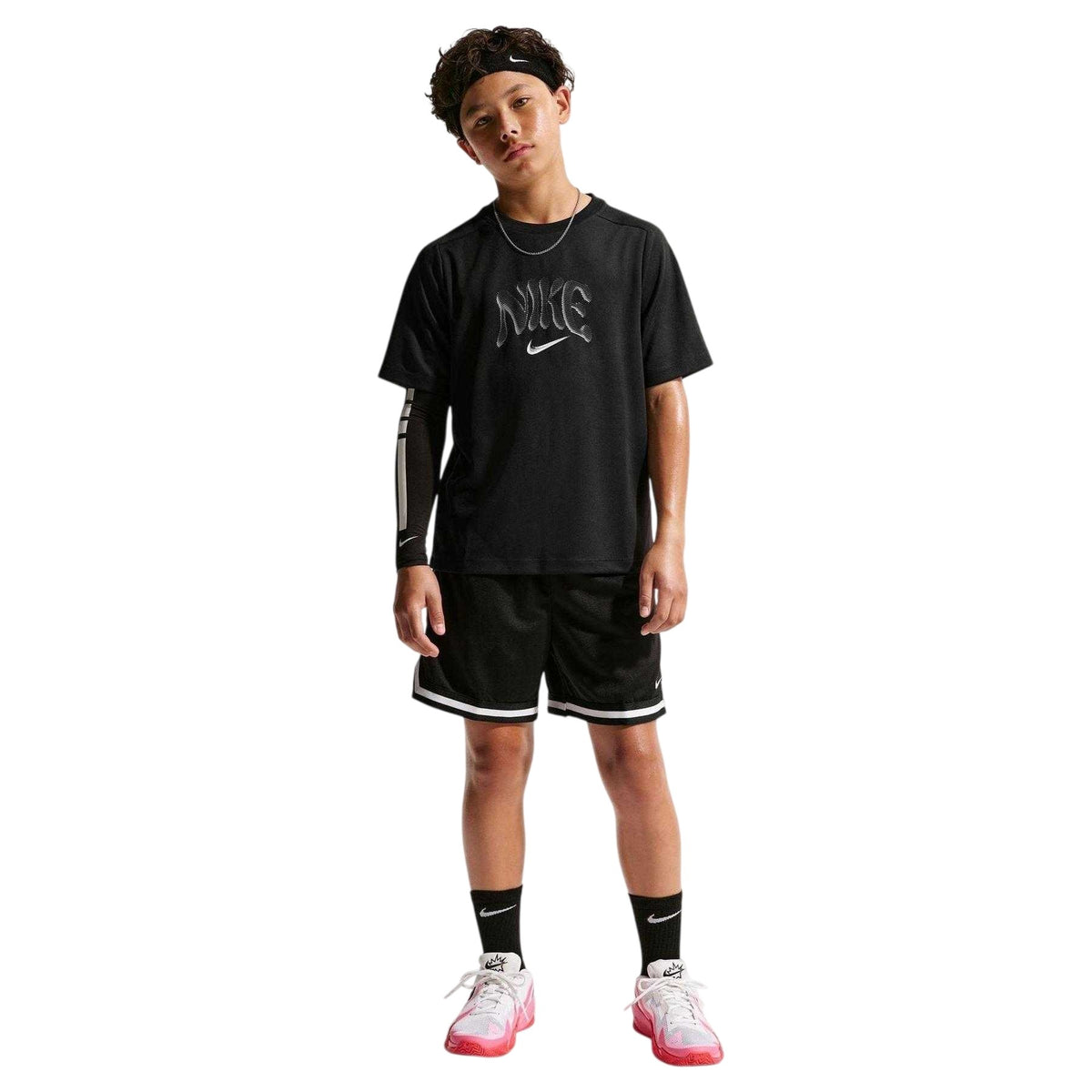Black - Close up - Nike Childrens-Kids Logo T-Shirt