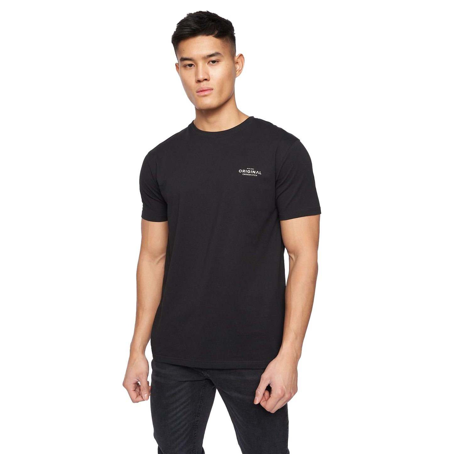 Black-White-Grey Marl-Blue - Close up - Crosshatch Mens Shivron T-Shirt (Pack of 7)