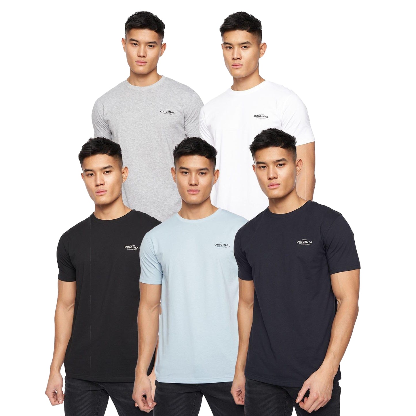 Black-White-Grey Marl-Blue - Front - Crosshatch Mens Shivron T-Shirt (Pack of 7)