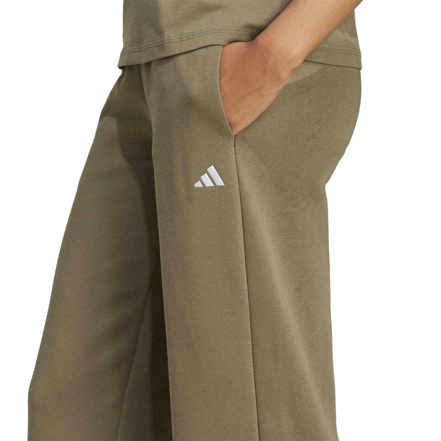 Olive Strata - Side - Adidas Womens-Ladies Fleece Jogging Bottoms