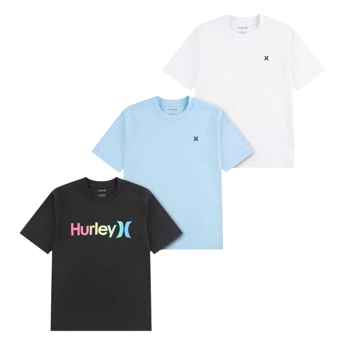 Black-White-Blue - Front - Hurley Childrens-Kids Core Logo Short-Sleeved T-Shirt (Pack of 3)