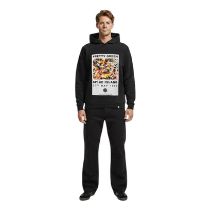 Black - Pack Shot - Pretty Green Mens Spike Island Graphic Print Overhead Hoodie