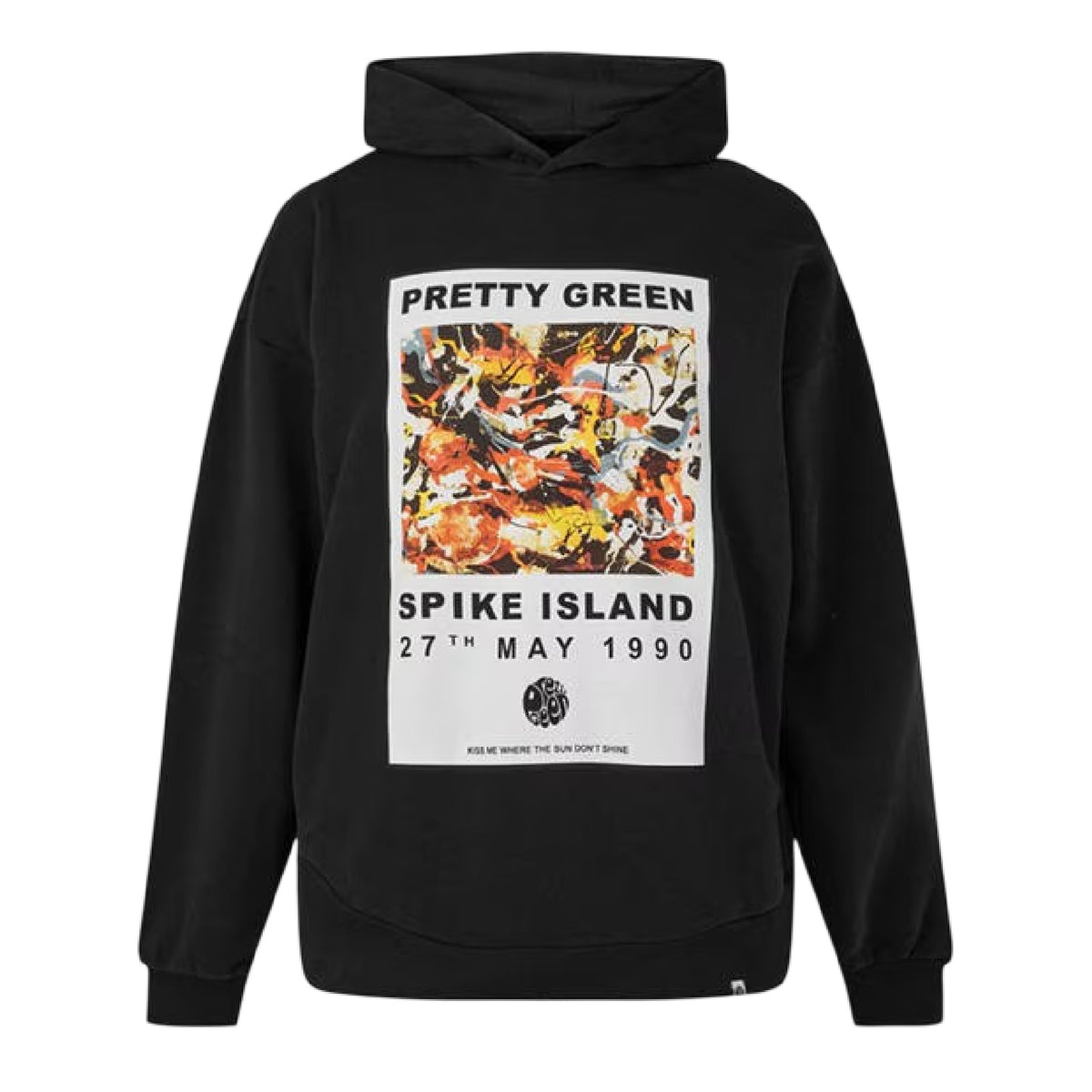 Black - Front - Pretty Green Mens Spike Island Graphic Print Overhead Hoodie