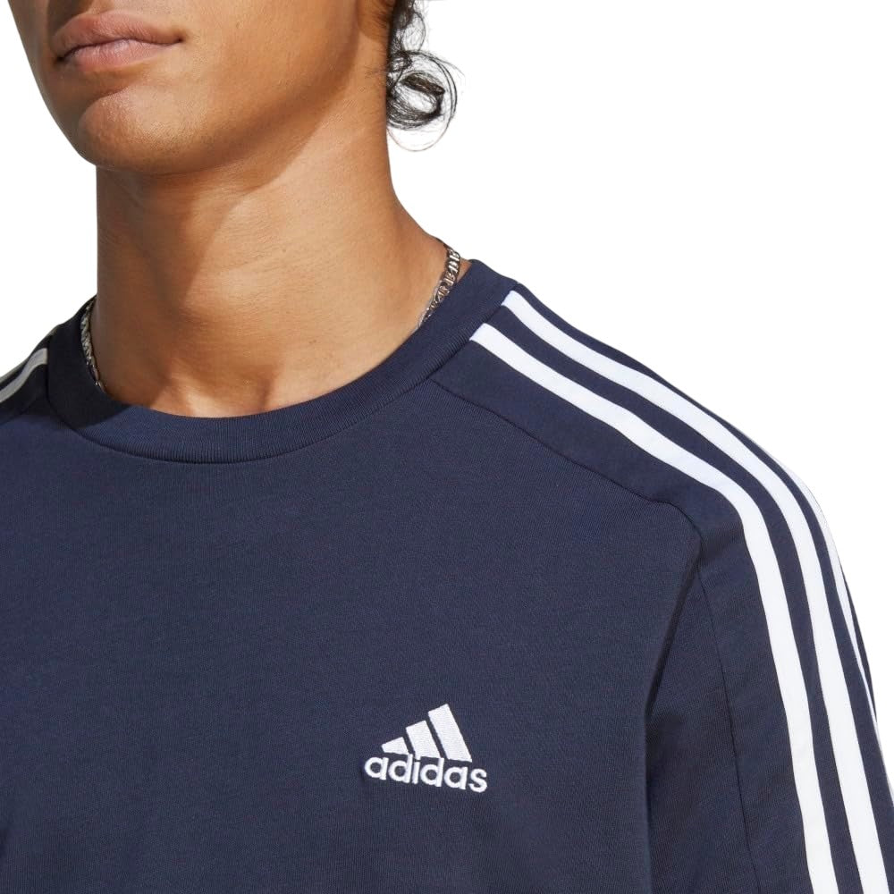 Legend Ink-White - Side - Adidas Mens Essentials 3 Stripes Single Jersey T-Shirt